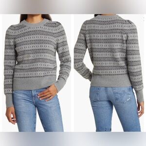 Faherty Gray Patterned Crew Neck Sweater